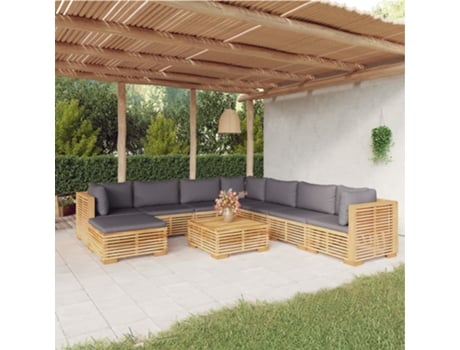 Conjunto 9 muebles de jardín VIDAXL y cojines madera maciza teca