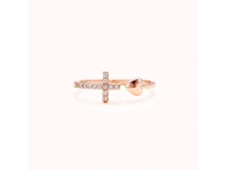 Anillo Corazón Cruz 2026 en Plata de Ley 925, Ajustable, para Hija, Ora y Nunca Te Rindas, Regalo Motivacional, Oro