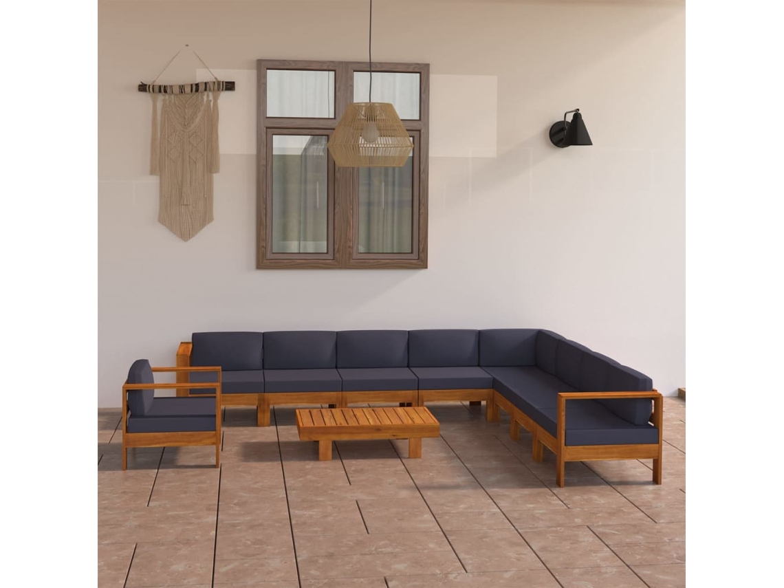 Conjunto de jardín DKD Home Decor de 10 piezas con cojines, acacia gris oscuro