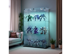 Vitrina de cristal, 3 niveles, mueble con doble puerta e iluminación LED, ideal para juguetes, figuras y vinos, 123,3 x 78,5 x 35 cm, rosahqnda
