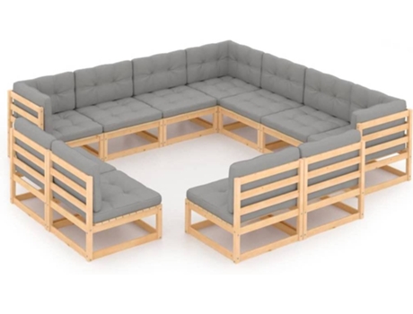 Conjunto 11 de muebles de jardín VIDAXL y cojines madera maciza pino