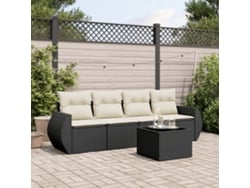 Conjunto de 5 sofás de jardín con cojines de mimbre sintético negro, Dkd Home Decor