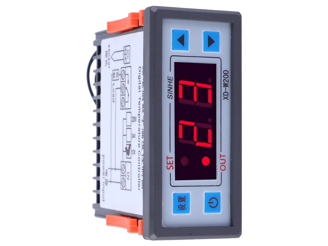 Termostato digital ajustable con pantalla LCD.