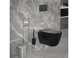Soporte para escobilla de WC LuxeBath empotrado con tapa acero negro mate 60x20 cm de baño