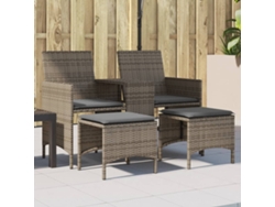 Sofá de jardín de 2 plazas con mesa y bancos en mimbre gris, Dkd Home Decor