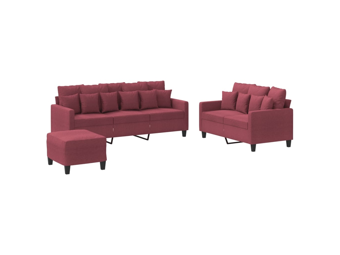 Maison Exclusive - Juego De Sofás Con Cojines 3 Piezas Tela Rojo Tinto