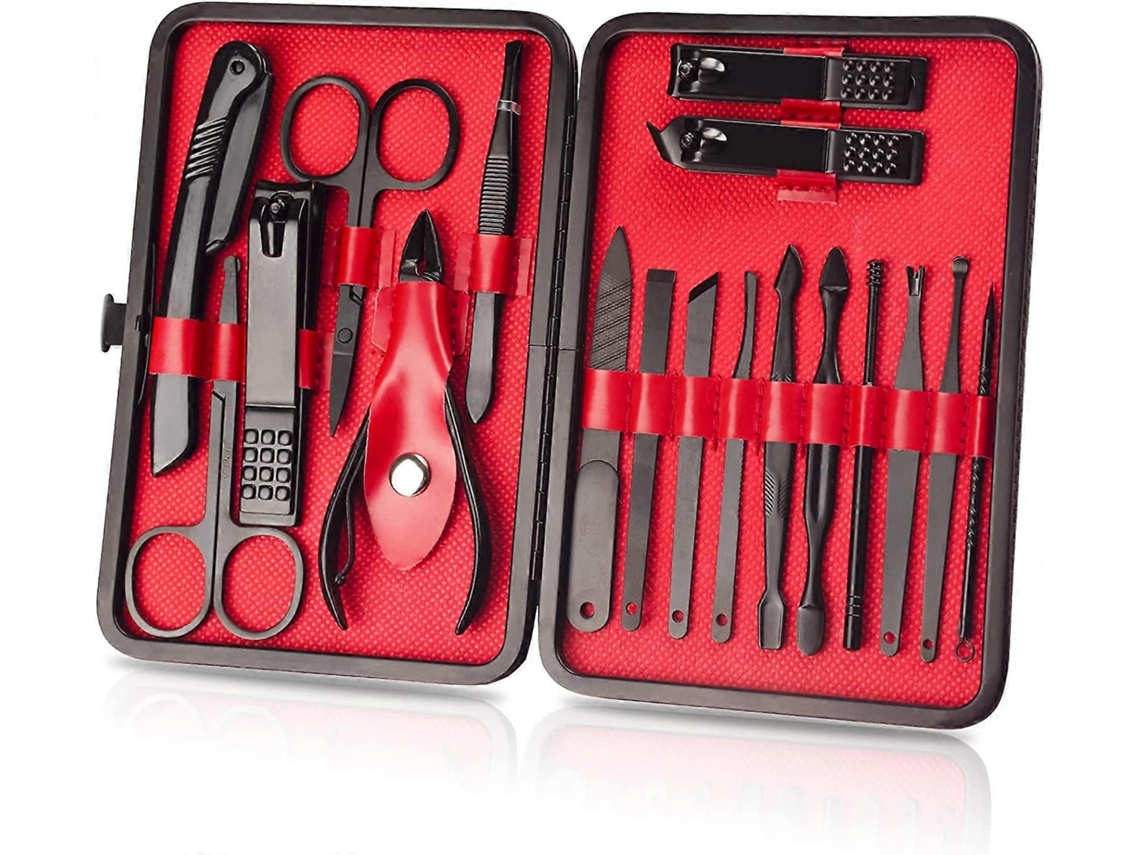 Kit De Manicura Com 18 Peças - Ferramentas Profissionais De Cuidado De Unhas Para Homens E Mulheres - Presente Para Amigos E Pais - Preto E Vermelho