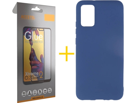 Kit Funda + Protector de Pantalla Samsung A02s ACCETEL Cristal Templado 3228 Azul