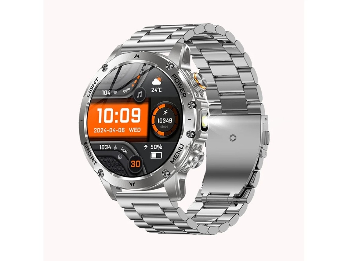Reloj inteligente Ak87 con batería de larga duración de 1000 mAh, linterna y para deportes al aire libre (plata)