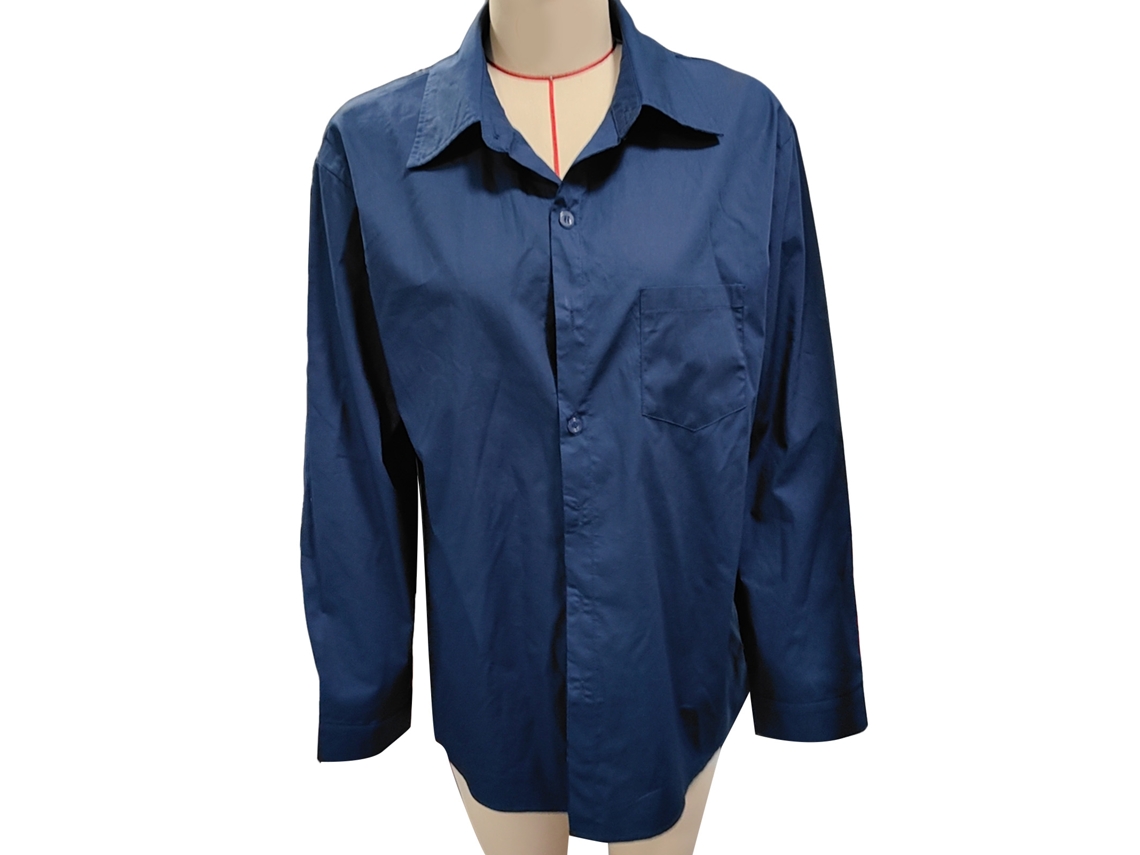 Camisa De Manga Larga Para Hombre Con Cuello Solapa, Botones, Bolsillo En El Pecho, Algodón, Talla 3xl, Azul Marino.
