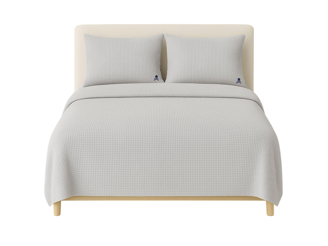 Set Cama Waffle (260x240cm) con 2 Fundas Almohada (50x105cm) - 100% Algodón 144GSM Gris Cierre de Botones Haze SCALPERS