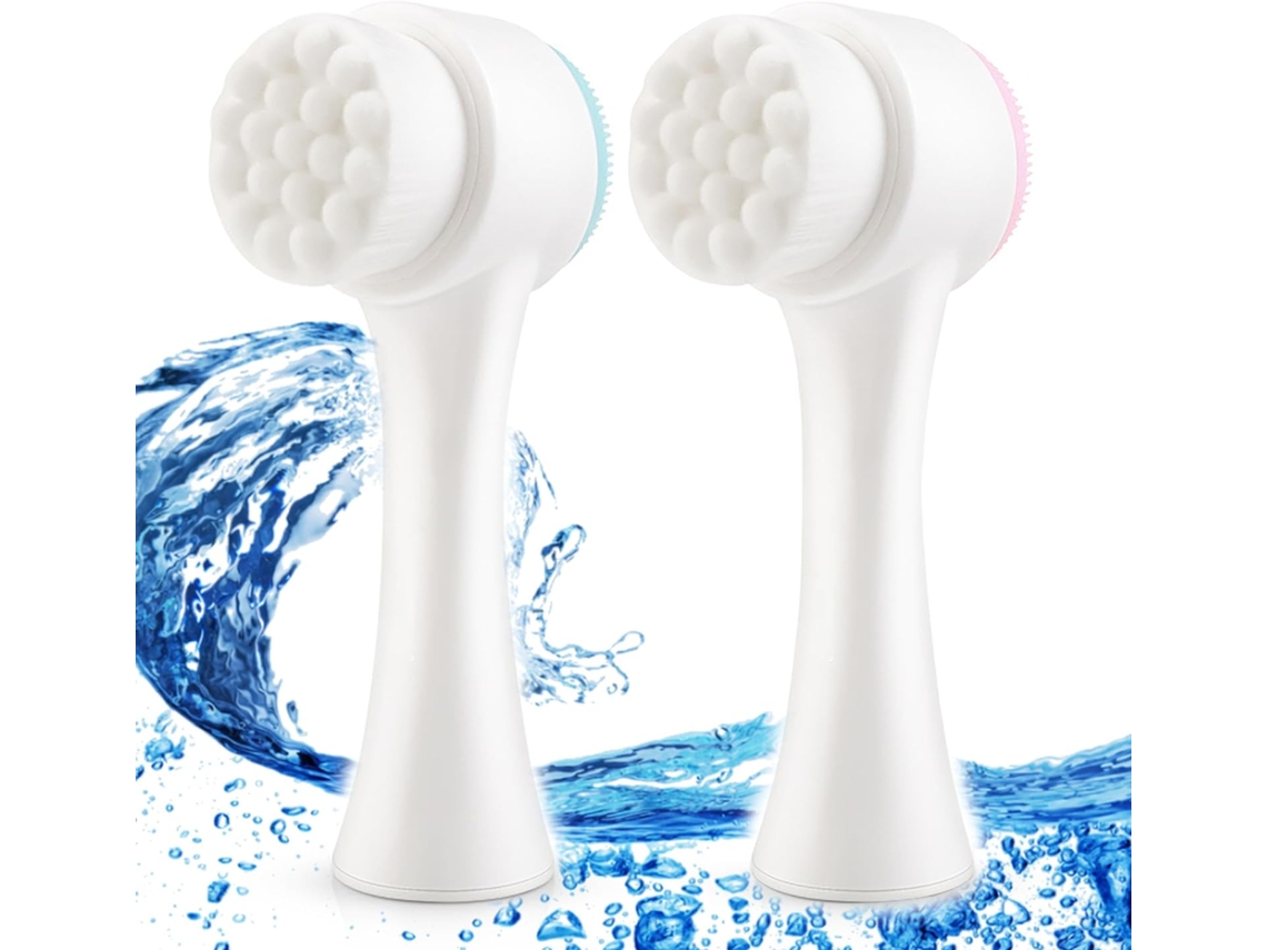 2 Cepillos Faciales De Silicona, Azul/rosa, 2 En 1, Exfoliación Manual