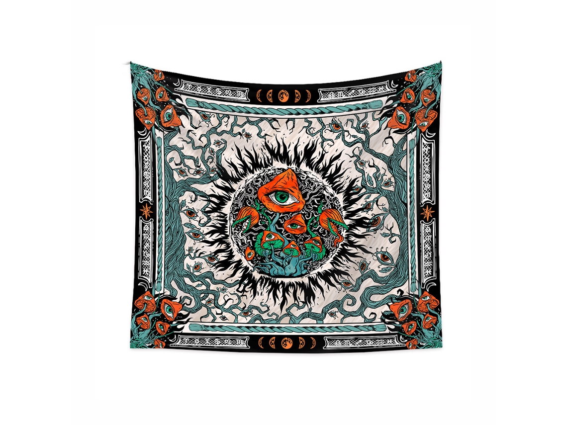 KOFIHETY Tapiz de Setas Sol Ardiente Paño de Pared Ojos Hippie Mandala Uvas Tapiz Luna Decorativo para Dormitorio, 200 x 150 cm