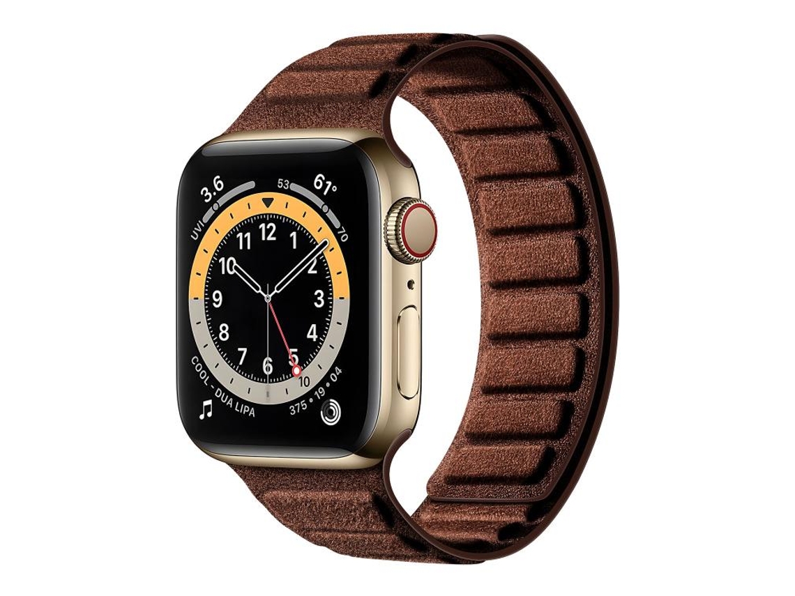 Bracelete Para Apple Watch 46/49/45/44mm - Camurça Com Imanação Quadrada | Fecho Magnético Integrado Marrom Escuro
