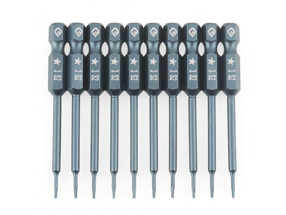 Kit De 10 Puntas Magnéticas Hexagonales De Acero Para Tornillos En Forma De Estrella S2 1/4" 65 Mm Ts3