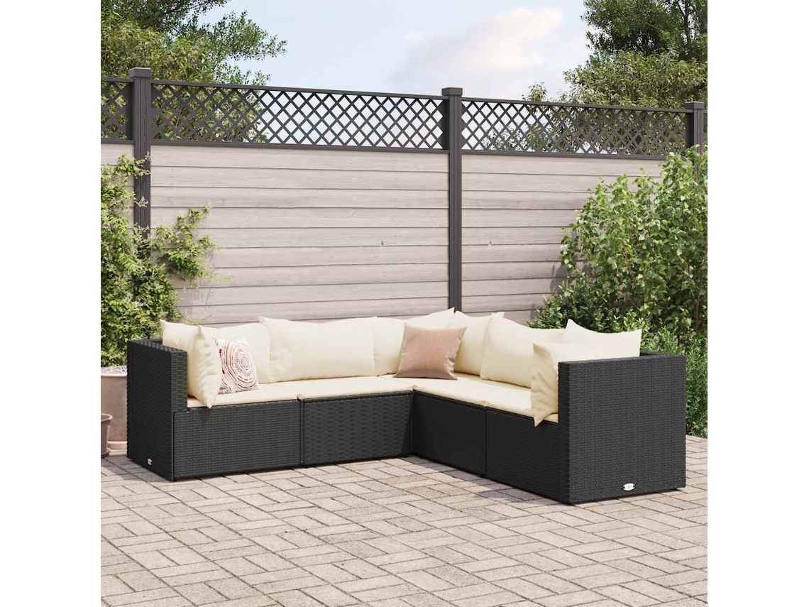 Conjunto de jardín de 5 piezas DKD Home Decor con cojines de mimbre negros