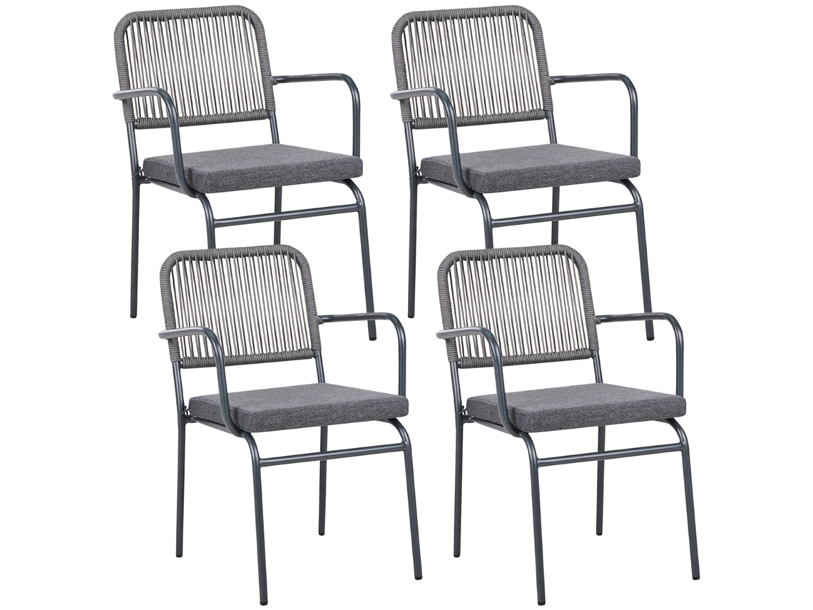 Juego de 4 sillas de exterior de aluminio Beliani Taceno con cojines, gris, 46 x 52 x 82 cm