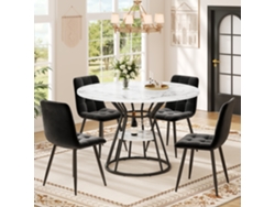 Conjunto Comedor 5 Piezas 100x100x76 Cm - Mesa Redonda Con Mármol + 4 Sillas De Terciopelo - Negro