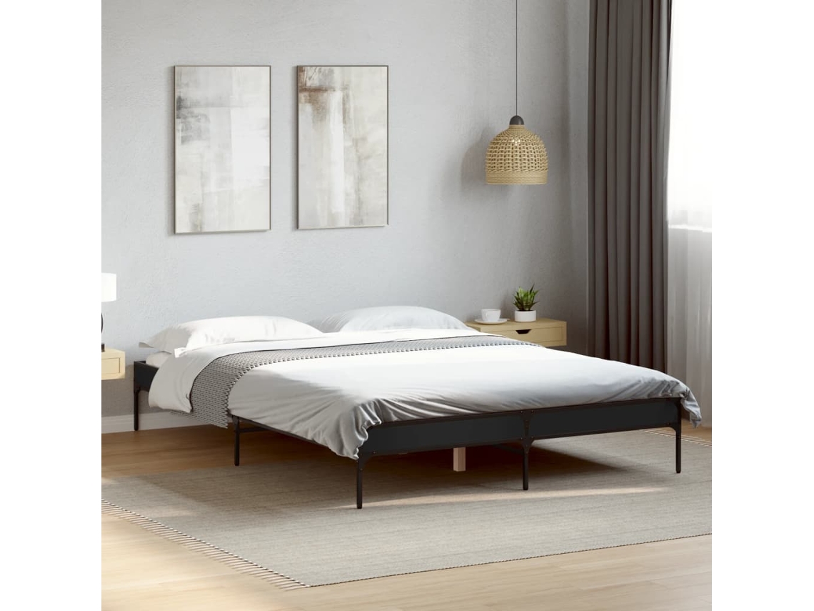 Estructura De Cama Madera De Ingeniería Y Metal Negro 150x200cm