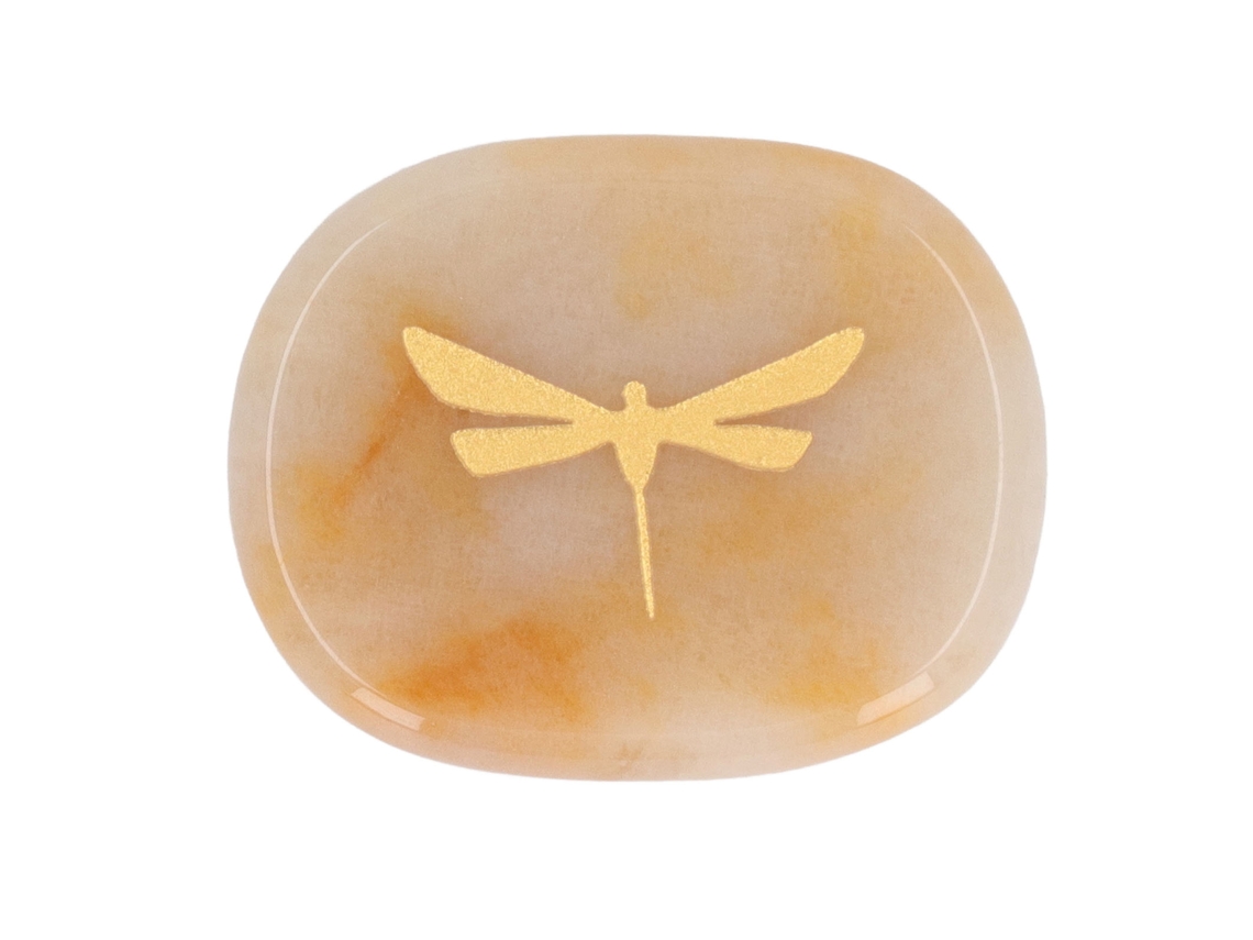 Piedra Antiestrés Con Talla De Libélula Dorada, Cristal Natural Relajante Y Calmante.