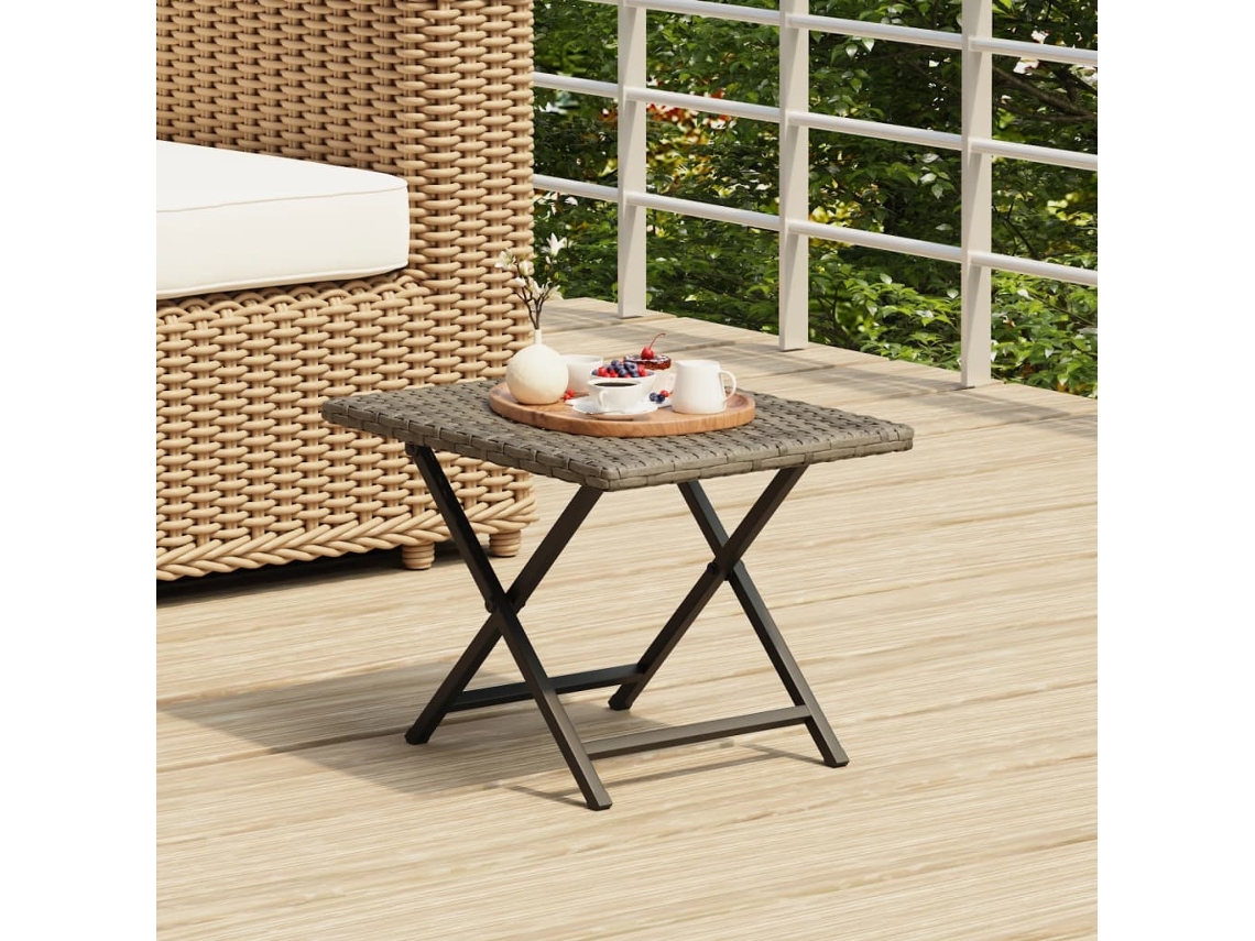 Mesa Plegable Ratán Sintético Gris 45x35x32 Cm