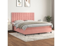 Cama Box Spring Con Colchón Terciopelo Rosa 180x200 Cm