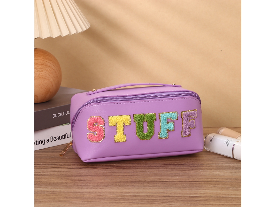 Neceser de viaje, bolsa de nailon abierta con letras de chenilla, morado, chrui