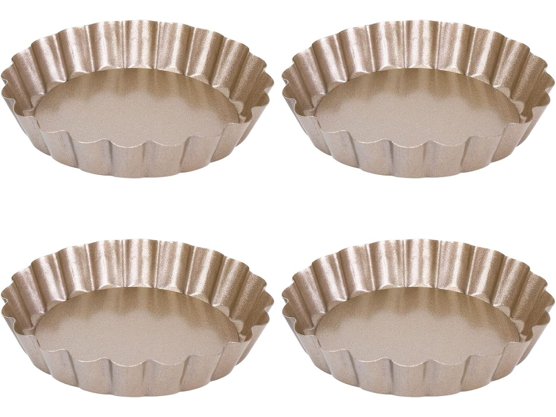 Molde para mini quiche de 10 cm con base antiadherente extraíble, fabricado en acero al carbono (Gokoco)