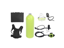 Kit de mini tanque de buceo de 2 litros con mochila verde.