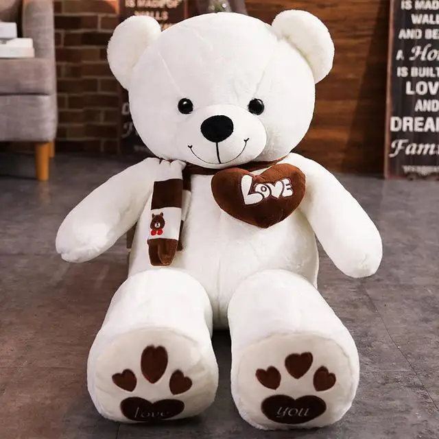 (blanco, 80 Cm) Oso De Peluche De Alta Calidad Con Bufanda.