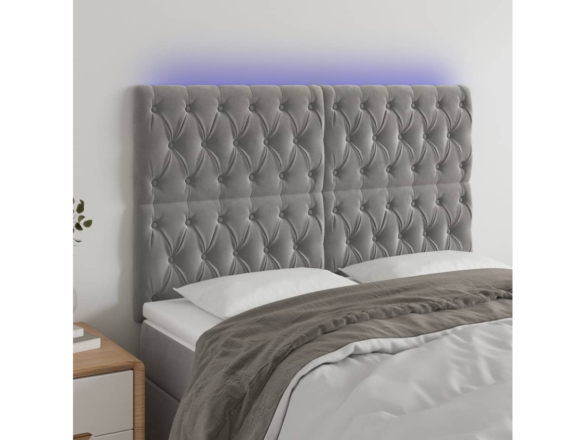 Cabecero Con Luces Led Terciopelo Gris Claro 160x7x118/128 Cm