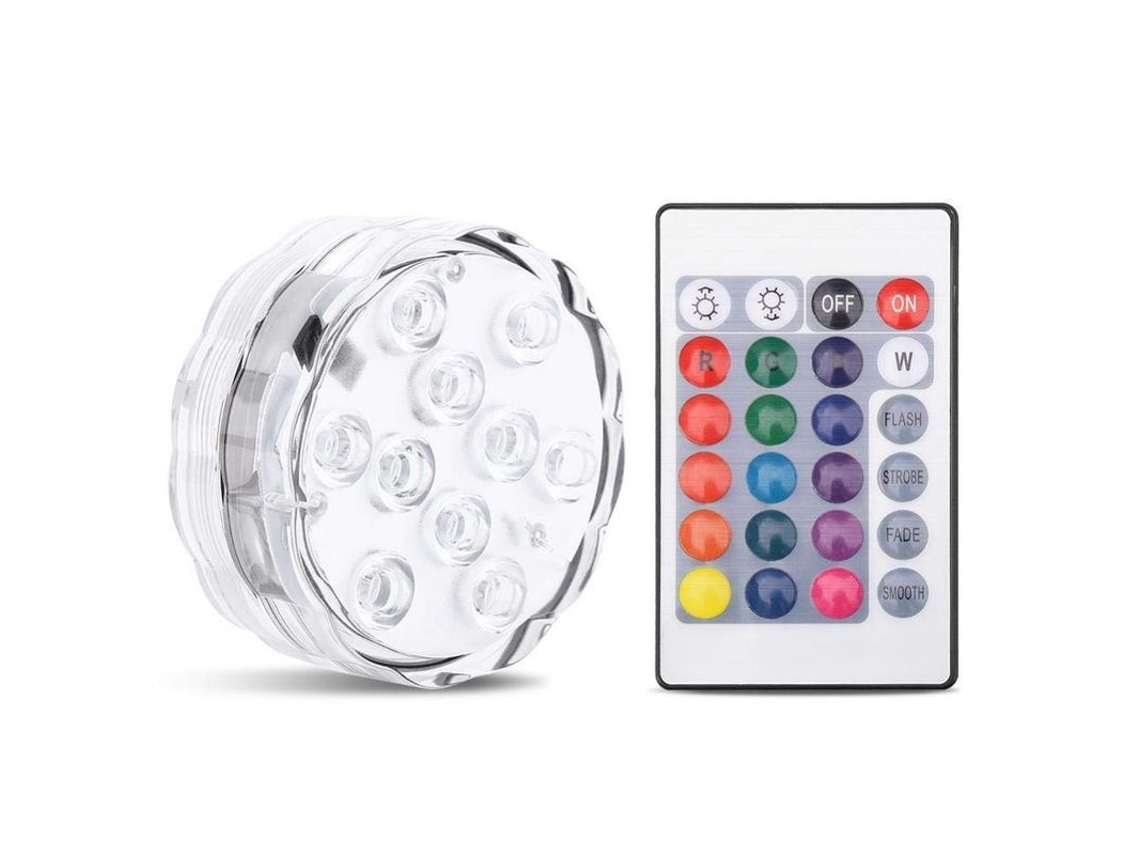 Luces Sumergibles Con 10 Led Rgb, Funcionan Con Pilas Y Tienen Mando A Distancia. Resistencia Al Agua Ip68.