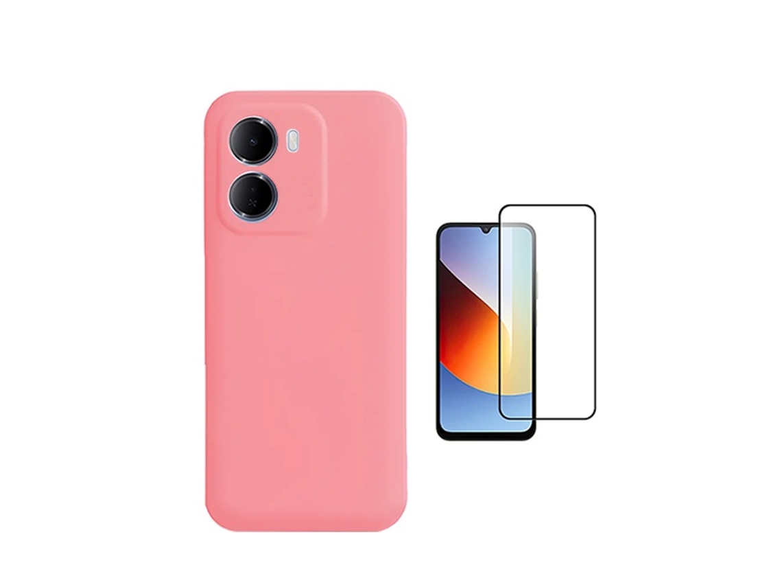 Kit De Película De Cristal Templado Gorillasglass Funda Protectora Trasera De Silicona Gift4me Para Xiaomi Redmi 15a - Rosa