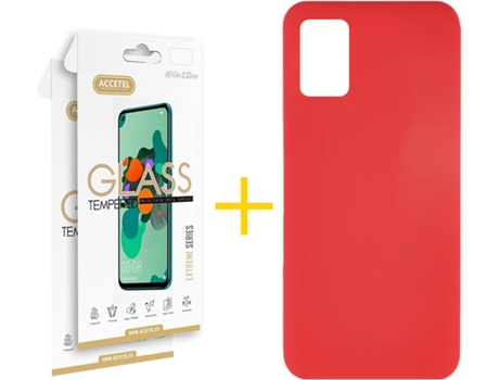Funda y Protector de Vidrio 2 x Samsung Galaxy A31 ACCETEL Silicona Líquida Rojo