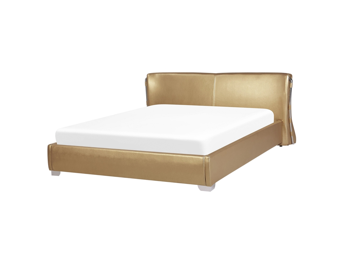 Cama con somier BELIANI Paris de Piel Dorado 215x228x83