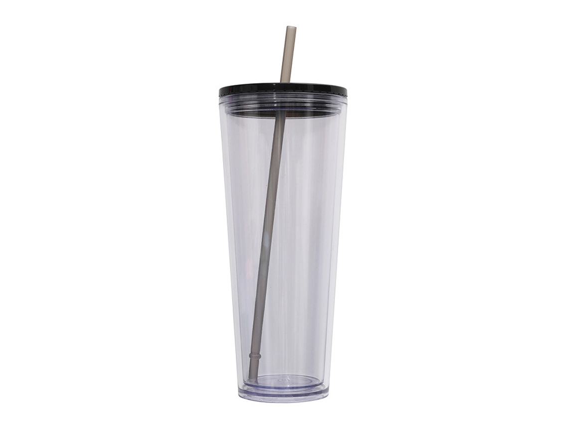 MEOIRUERY Vaso de agua fría de plástico de doble capa 750 ml, vaso transparente para bebidas, con tapa de color y pajita