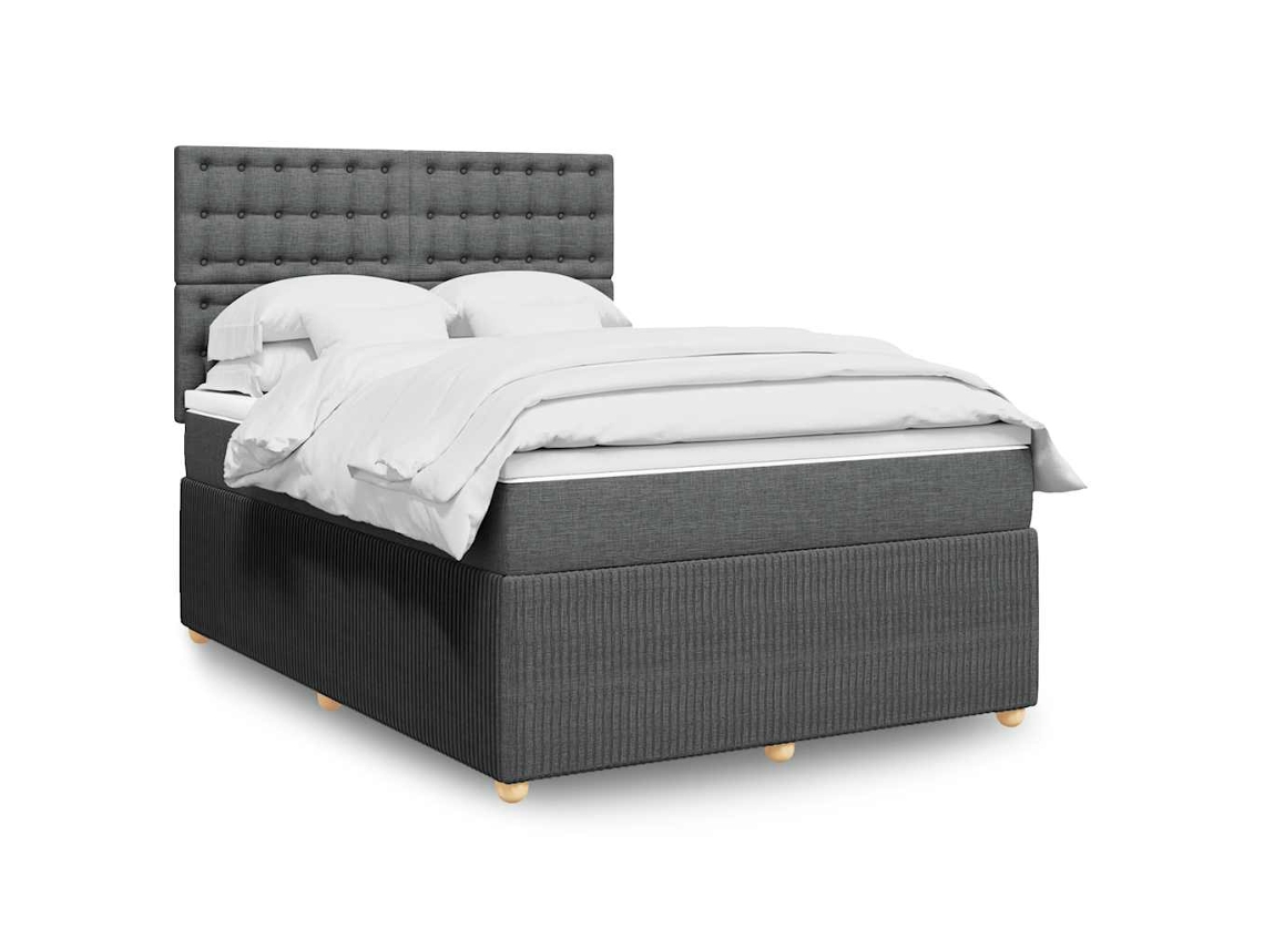 Cama Box Spring Con Colchón Tela Gris Oscuro 160x200 Cm