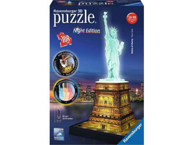 Puzzle 3D RAVENSBURGER Estatua de la Libertad NY: Night Edition (Edad Mínima: 10 - 108 Piezas)