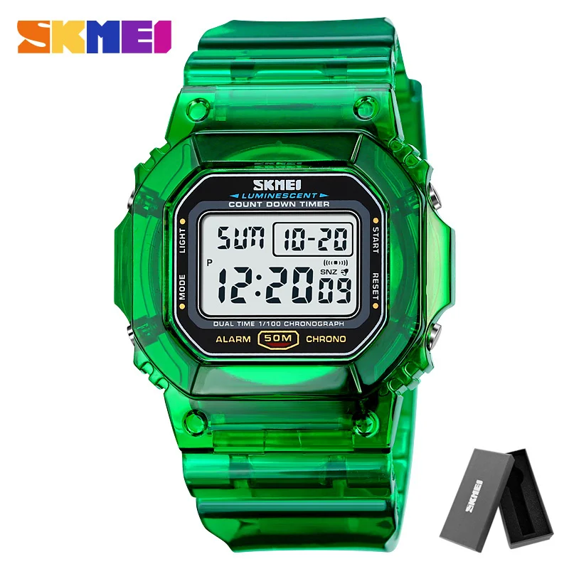 Reloj de pulsera multifuncional MDUG con indicador de fecha, retroiluminación, cronómetro y función digital.