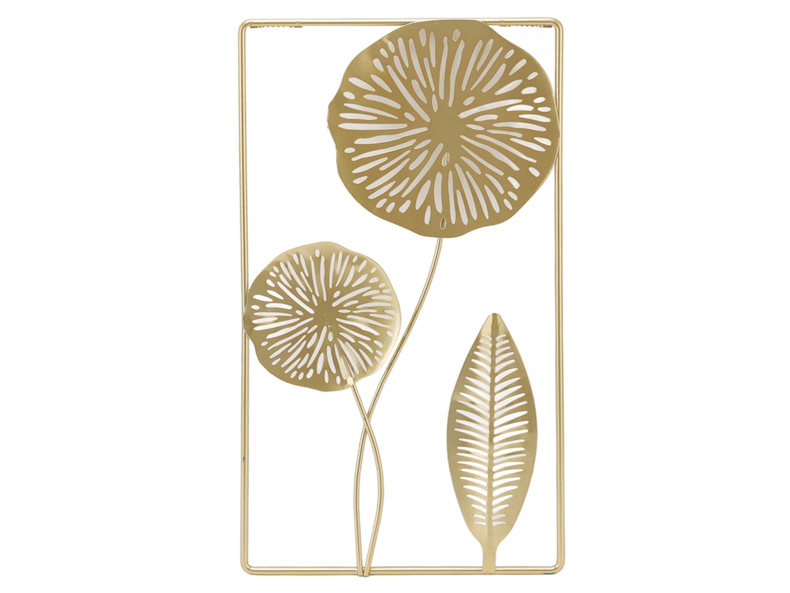 Baok - Decoración rectangular de hierro para colgar en la pared con orificio, adornos florales dorados para sala de estar, bar, cafetería, hogar.