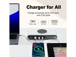 Cargador Bakeey Wlx-f9a De 72 W Con 4 Puertos Usb Pd Y Base Magnética Inalámbrica, 2 Usb-a Y 2 Usb-c Pd Qc3.0