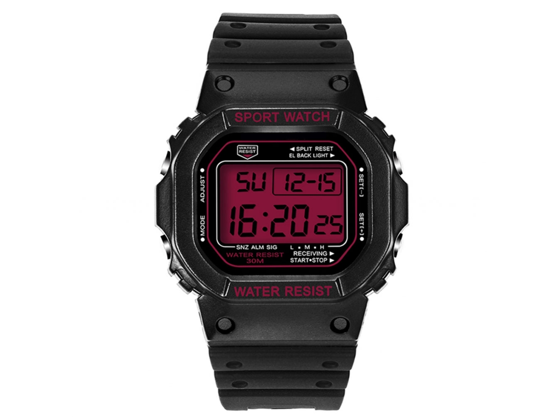 Reloj Electrónico Digital Impermeable Multifuncional De Moda Para Mujer (negro Rojo)