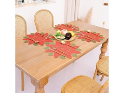 Juego De 4 Manteles Individuales Navideños Con Flores De Pascua Rojas Y Verdes Y Flores Navideñas.