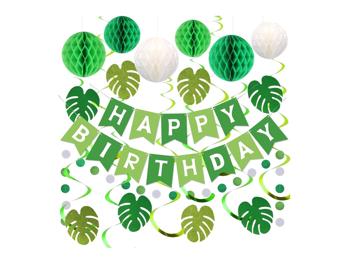 Decoraciones de cumpleaños verdes, kit de pancartas de feliz cumpleaños con bolas de panal para fiestas, artículos de decoración para niños, niñas, mujeres y hombres.