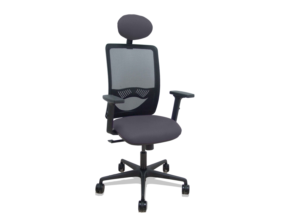 Silla De Oficina Zulema Con Mecanismo Sincro Tapizada Con Tela Color Gris Oscuro Y Malla Color Negro