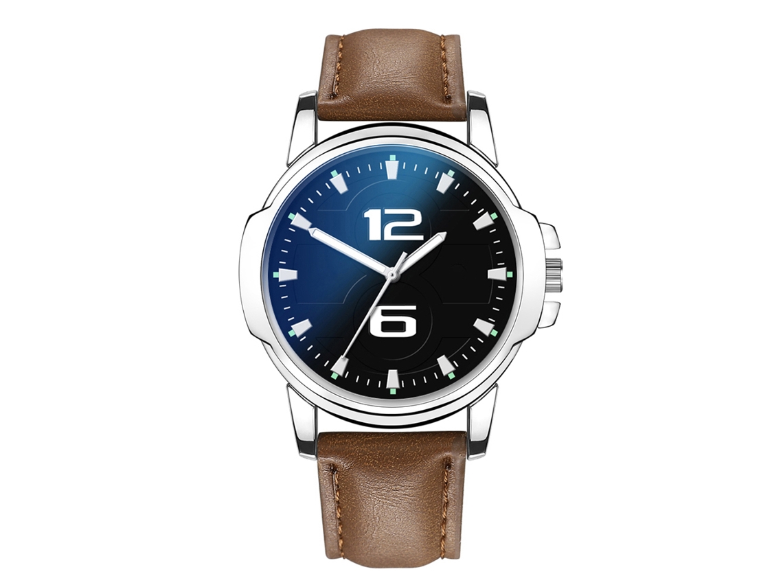 Reloj De Pulsera Para Hombre De Cuero Analógico De Cuarzo Con Dial Redondo Color Café Oscuro Negro
