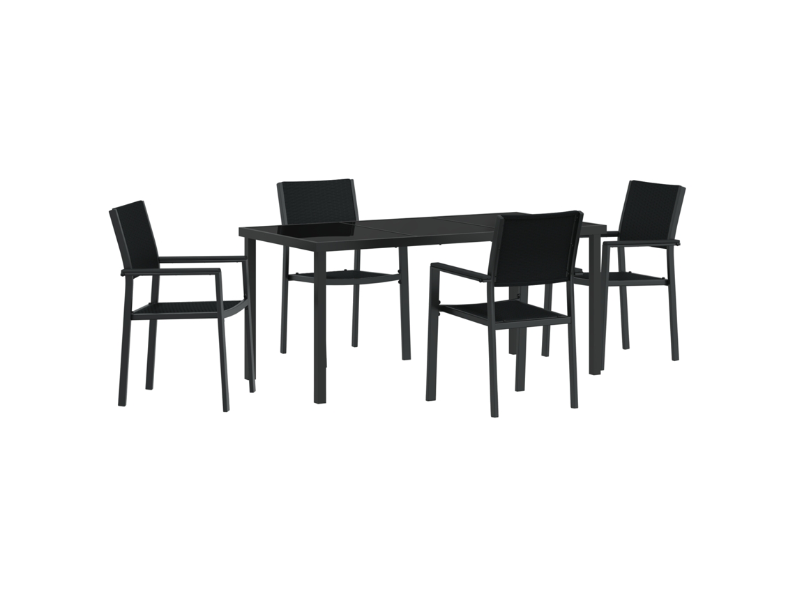 Conjunto de comedor de jardín vidaXL de 4 piezas en ratán negro y poliéster