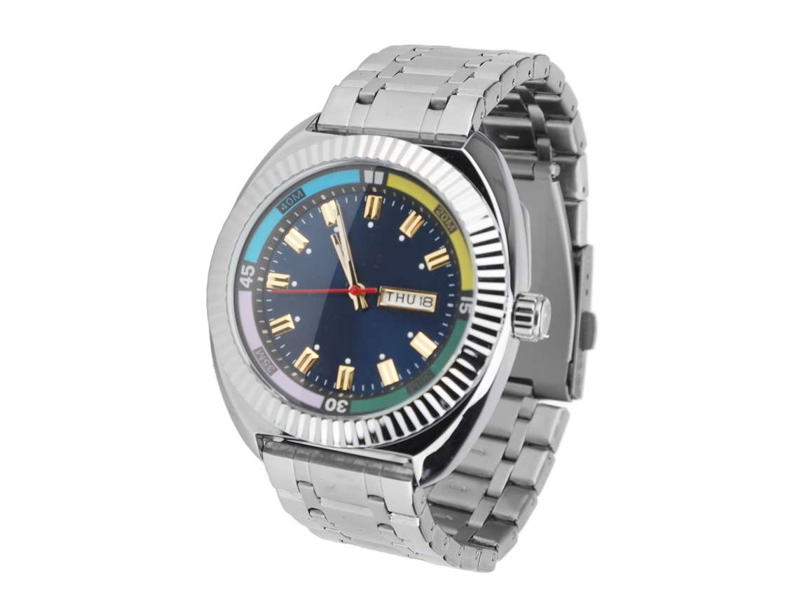 Reloj Analógico De Cuarzo Para Hombre, Resistente Al Agua, Con Fecha, Brazalete De Acero Inoxidable, Color Azul.