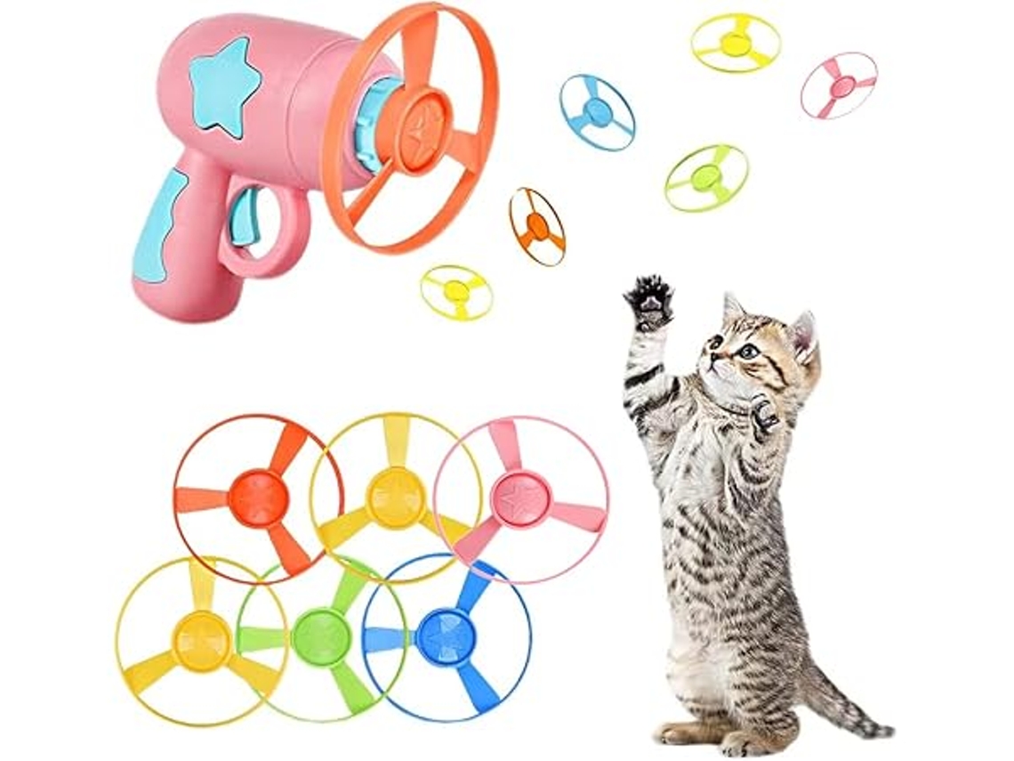 Es Un Juego De Frisbee Para Gatos. Incluye Un Lanzador Y 6 Hélices, Ideal Para Fortalecer El Vínculo Con Tu Gato Y Entrenarlo. Su Diseño Erg