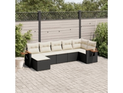 Conjunto de sofá de jardín de 7 piezas con cojines de mimbre negro de DKD Home Decor
